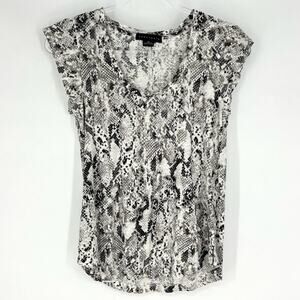 Sanctuary Snakeskin Scoopneck Cap Sleeve Linen T-Shirt XS